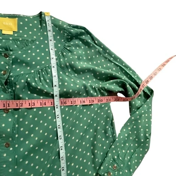 Anthropologie Maeve Teal Polka Dot Asbury Printed Button Down Blouse Size M - Picture 7 of 9